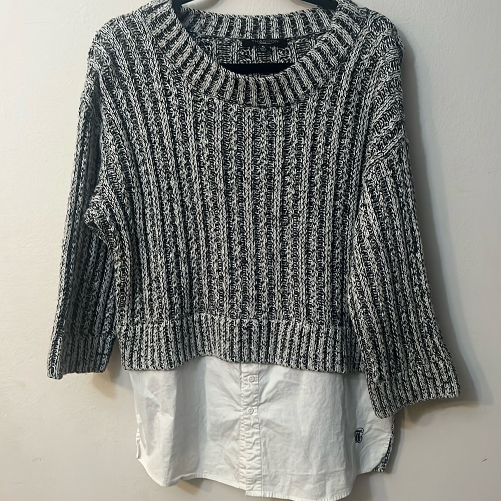 Thakoon Womens Gray Long Sleeves Cable Knit Layered Shirting Sweater size XL - L